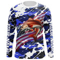 Redfish Fishing American Flag Blue Camo Custom Long Sleeve, Redfish Saltwater Fishing
