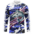 Striped Bass Fishing American Flag Camo Custom Long Sleeve, Striper Saltwater Fishing