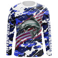 Chinook Salmon Fishing American Flag Camo Custom Long Sleeve, Salmon Saltwater Fishing