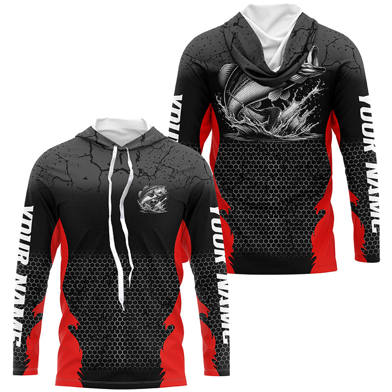 Personalized Largemouth Bass Fishing, Bass Long Sleeve Tournament Fishing |Red