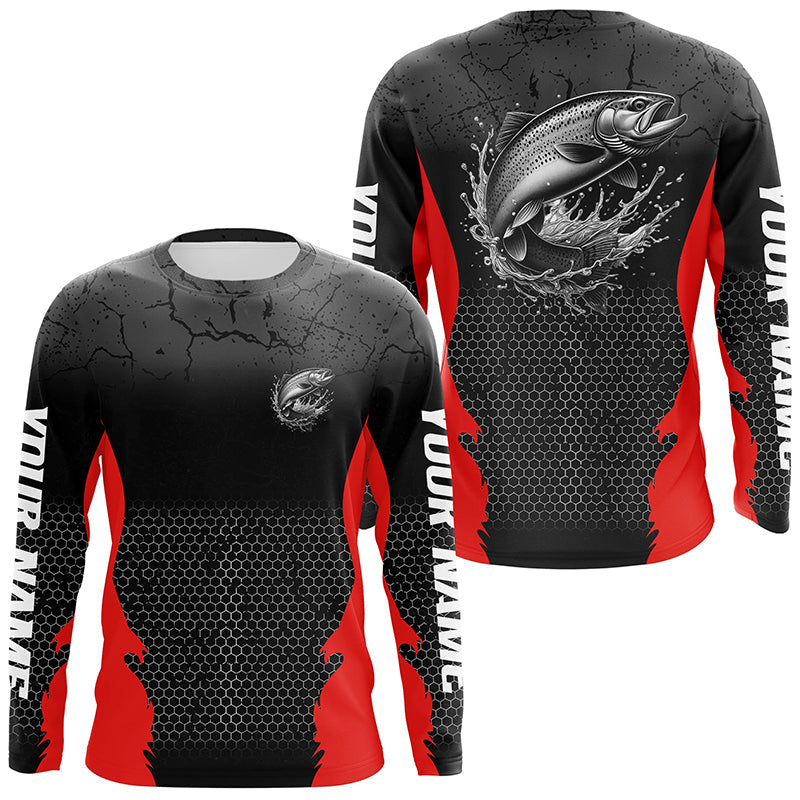 Personalized Rainbow Trout Fishing, Trout Fly Fishing Long Sleeve Tournament |Red