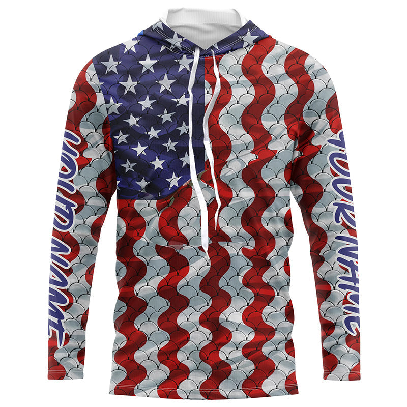 Personalized American Flag Long Sleeve Fishing Uv Protection, Patriotic Fishing Apparel