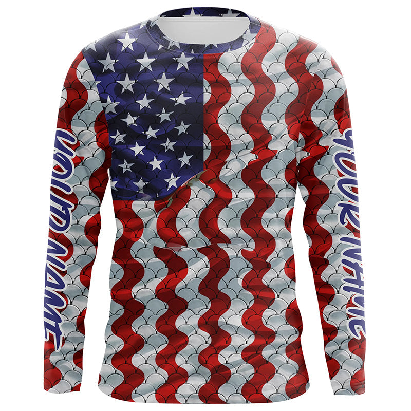 Personalized American Flag Long Sleeve Fishing Uv Protection, Patriotic Fishing Apparel