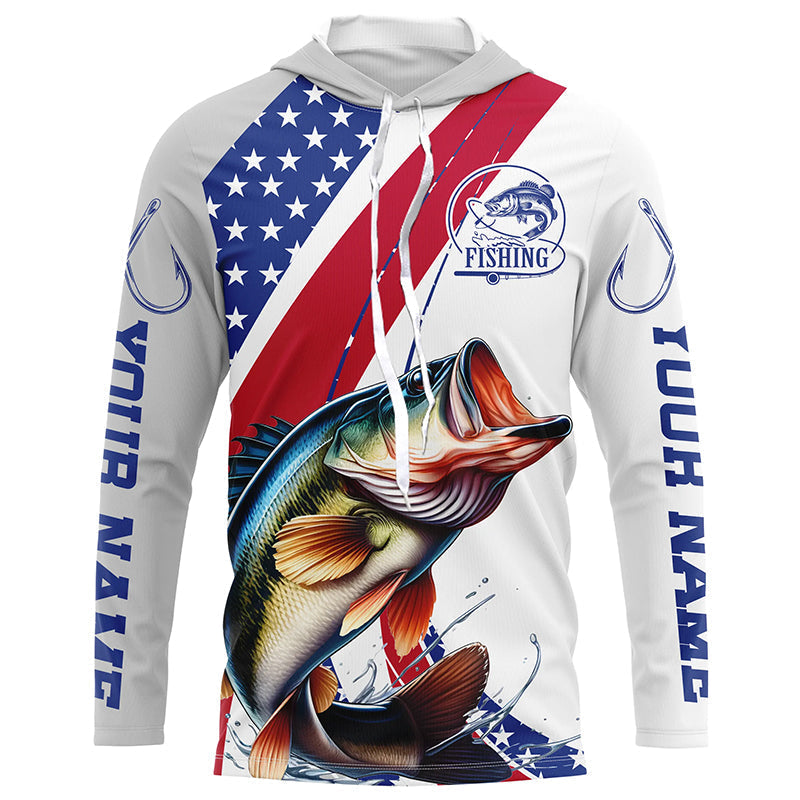 Custom Patriotic Bass Long Sleeve Fishing, Personalized Bass Fishing