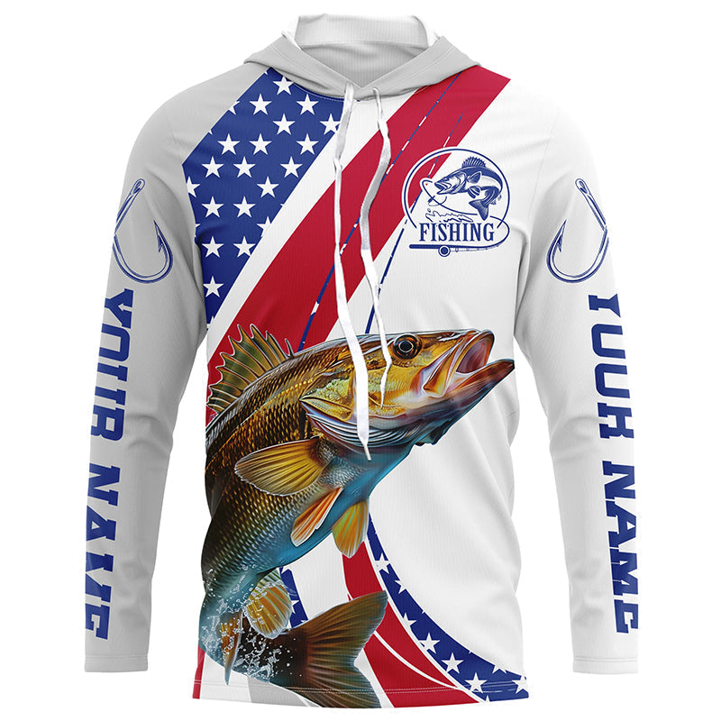 Custom Patriotic Walleye Long Sleeve Fishing, Personalized Walleye Fishing