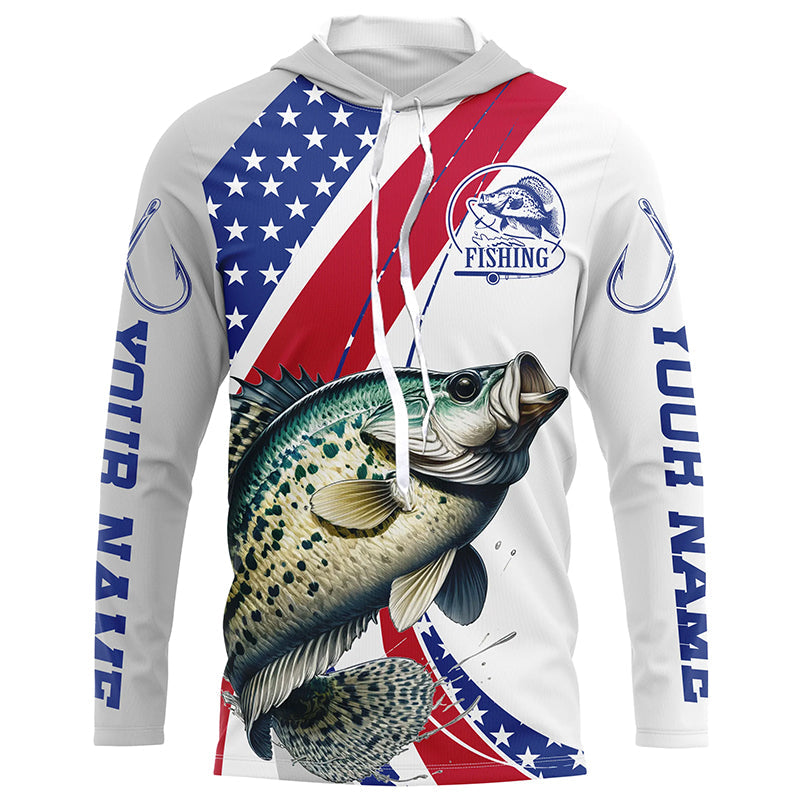 Custom Patriotic Crappie Long Sleeve Fishing, Personalized Crappie Fishing