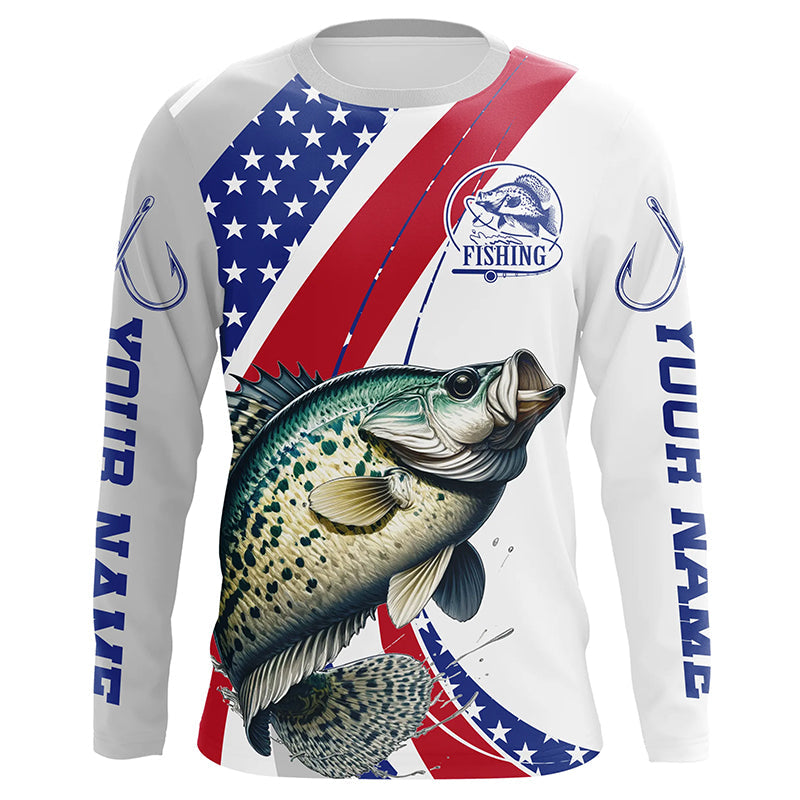 Custom Patriotic Crappie Long Sleeve Fishing, Personalized Crappie Fishing