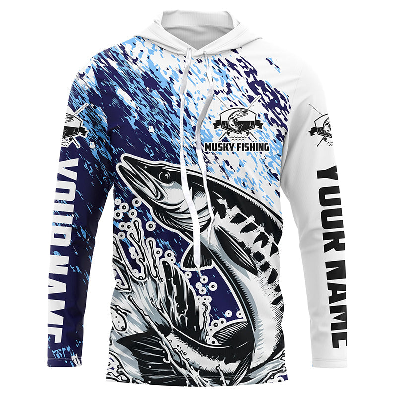 Custom Musky Fishing, Muskie Long Sleeve Performamce Fishing For Adult And Kid | Blue