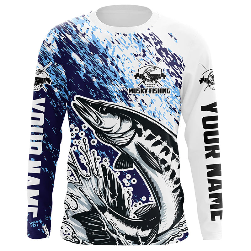 Custom Musky Fishing, Muskie Long Sleeve Performamce Fishing For Adult And Kid | Blue