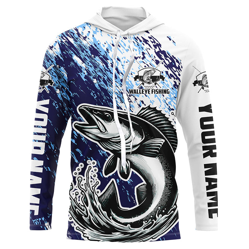 Custom Walleye Fishing, Walleye Long Sleeve Performamce Fishing Adult And Kid | Blue