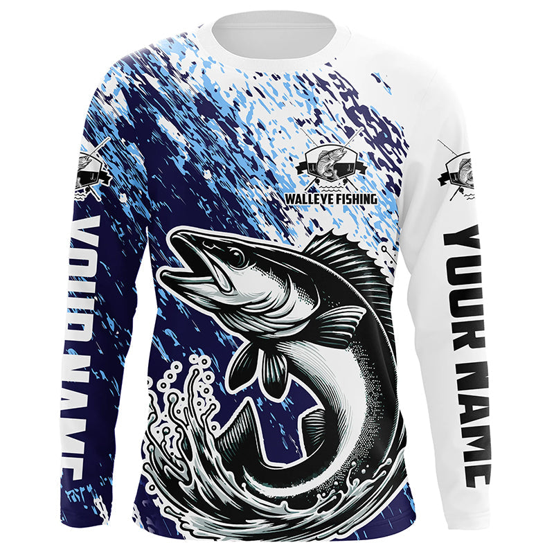 Custom Walleye Fishing, Walleye Long Sleeve Performamce Fishing Adult And Kid | Blue