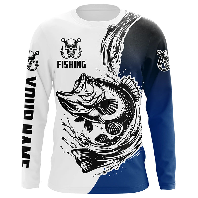 Largemouth Bass Long Sleeve Tournament Fishing, Custom Bass Fishing | Blue