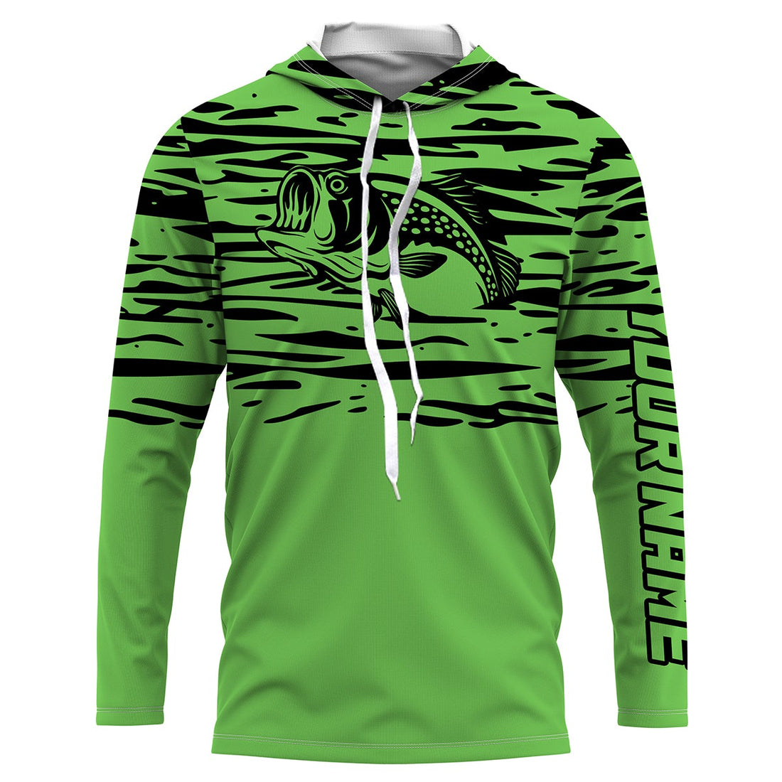 Largemouth bass fishing green color Custom Name All Over Printed UV Protection performance Fishing For Adult and Kid NQS2876