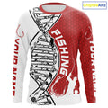 Custom Red And White Fishing Tools Fishing DNA Long Sleeve Hooded Tournament Fishing
