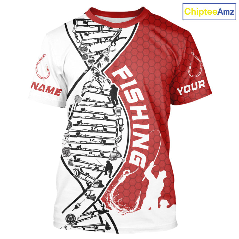 Custom Red And White Fishing Tools Fishing DNA Long Sleeve Hooded Tournament Fishing