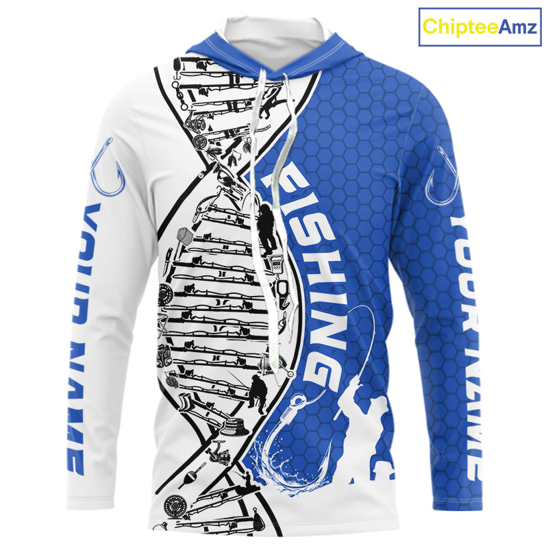 Custom Blue And White Fishing Tools Fishing DNA Long Sleeve Tournament Fishing