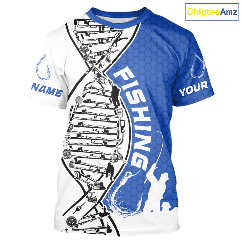 Custom Blue And White Fishing Tools Fishing DNA Long Sleeve Tournament Fishing