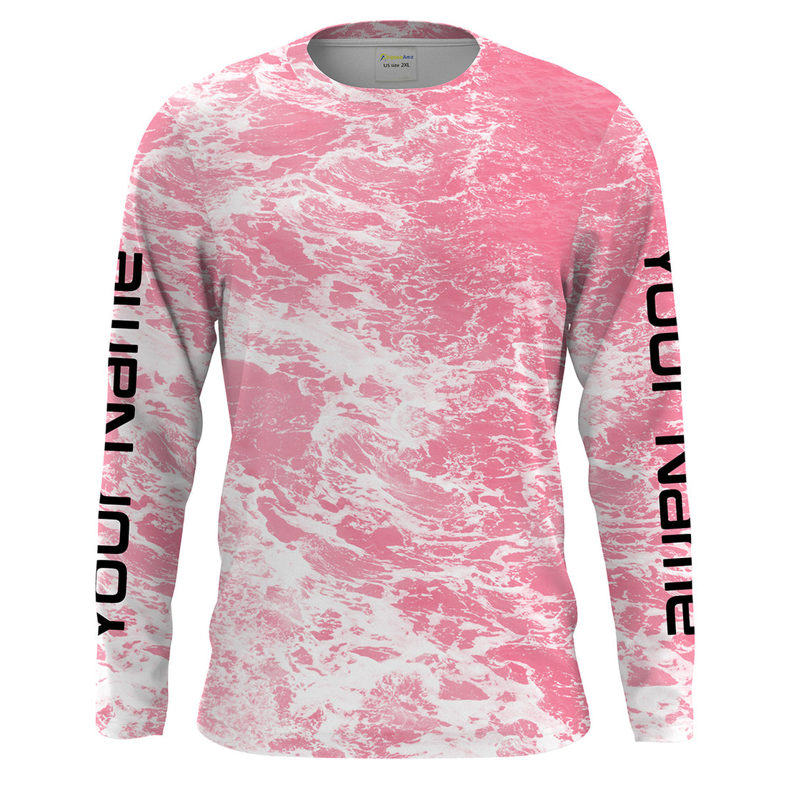 Custom Saltwater Long sleeve Fishing UV Protection, Sea wave camo Fishing | pink