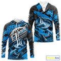 Custom Name Blue Camo Bass Fishing, Largemouth Bass Long Sleeve Hooded Fishing