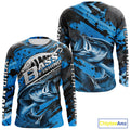 Custom Name Blue Camo Bass Fishing, Largemouth Bass Long Sleeve Hooded Fishing
