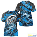 Custom Name Blue Camo Bass Fishing, Largemouth Bass Long Sleeve Hooded Fishing