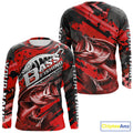 Custom Name Red Camo Bass Fishing, Largemouth Bass Long Sleeve Hooded Fishing