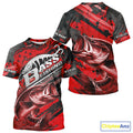 Custom Name Red Camo Bass Fishing, Largemouth Bass Long Sleeve Hooded Fishing