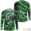 Custom Name Green Camo Bass Fishing, Largemouth Bass Long Sleeve Hooded Fishing