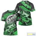 Custom Name Green Camo Bass Fishing, Largemouth Bass Long Sleeve Hooded Fishing