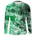 Custom Saltwater Long Sleeve Fishing Uv Protection, Sea Wave Camo Fishing | Green