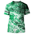 Custom Saltwater Long Sleeve Fishing Uv Protection, Sea Wave Camo Fishing | Green
