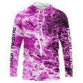 Custom Saltwater Long Sleeve Fishing Uv Protection, Sea Wave Camo Fishing | Pink