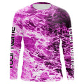 Custom Saltwater Long Sleeve Fishing Uv Protection, Sea Wave Camo Fishing | Pink