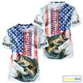 Custom Patriotic Largemouth Bass US Flag Long Sleeve Hooded Fishing, Bass Fishing
