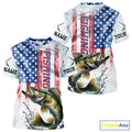 Custom Patriotic Walleye US Flag Long Sleeve Hooded Fishing, Walleye Fishing