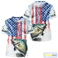 Custom Patriotic Crappie US Flag Long Sleeve Hooded Fishing, Crappie Fishing