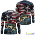 Custom American Flag Cross Faith Largemouth Bass Long Sleeve Hooded Tournament Fishing