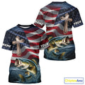 Custom American Flag Cross Faith Largemouth Bass Long Sleeve Hooded Tournament Fishing