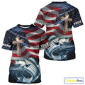 Custom American Flag Cross Faith Striped Bass Long Sleeve Hooded Tournament Fishing