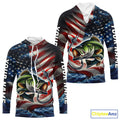 Custom Patriotic Largemouth Bass Long Sleeve Hooded Fishing, US Flag Fish Hook Bass