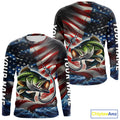 Custom Patriotic Largemouth Bass Long Sleeve Hooded Fishing, US Flag Fish Hook Bass