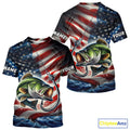 Custom Patriotic Largemouth Bass Long Sleeve Hooded Fishing, US Flag Fish Hook Bass