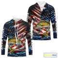 Custom Patriotic Walleye Long Sleeve Hooded Fishing, US Flag Fish Hook Walleye