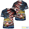 Custom Patriotic Walleye Long Sleeve Hooded Fishing, US Flag Fish Hook Walleye