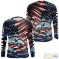 Custom Patriotic Striped Bass Long Sleeve Hooded Fishing, US Flag Fish Hook Striper