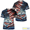 Custom Patriotic Striped Bass Long Sleeve Hooded Fishing, US Flag Fish Hook Striper