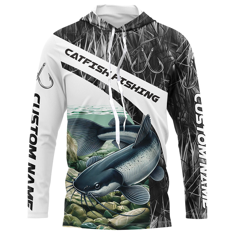 Gray Camo Custom Catfish Fishing Long Sleeve Fishing, Catfish Fishing