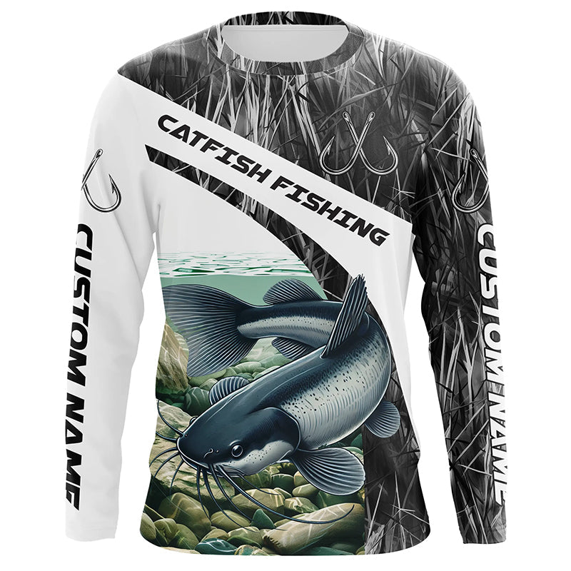 Gray Camo Custom Catfish Fishing Long Sleeve Fishing, Catfish Fishing