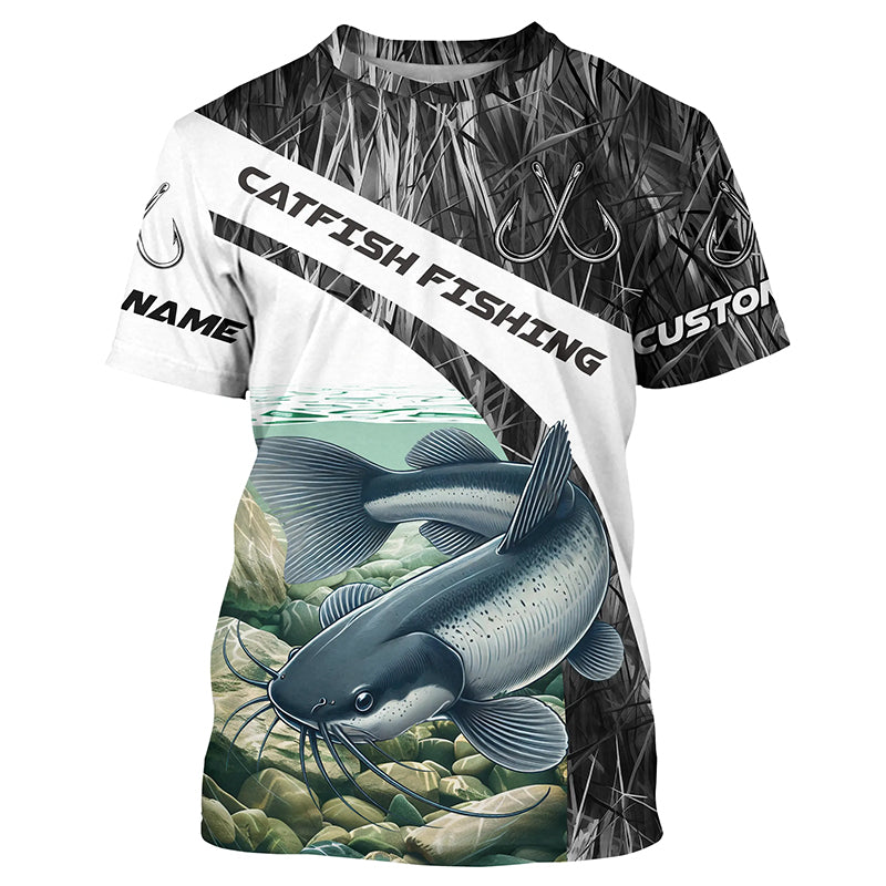 Gray Camo Custom Catfish Fishing Long Sleeve Fishing, Catfish Fishing