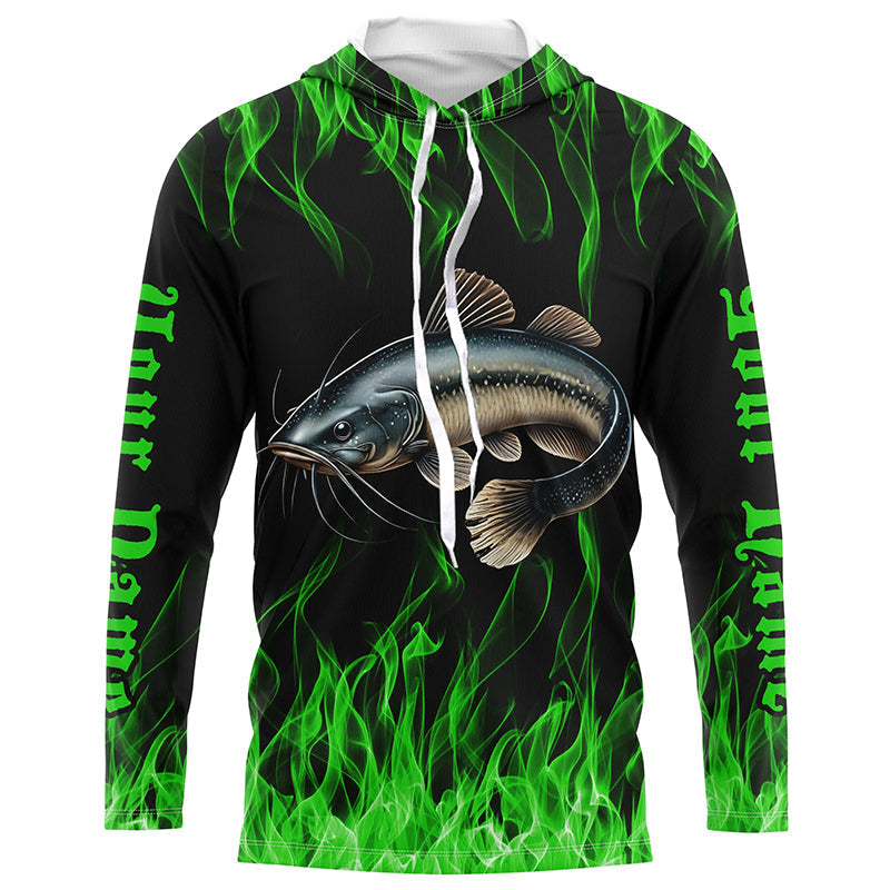Catfish Fishing Custom Long Sleeve Fishing, Green Flame Catfish Fishing Tournament